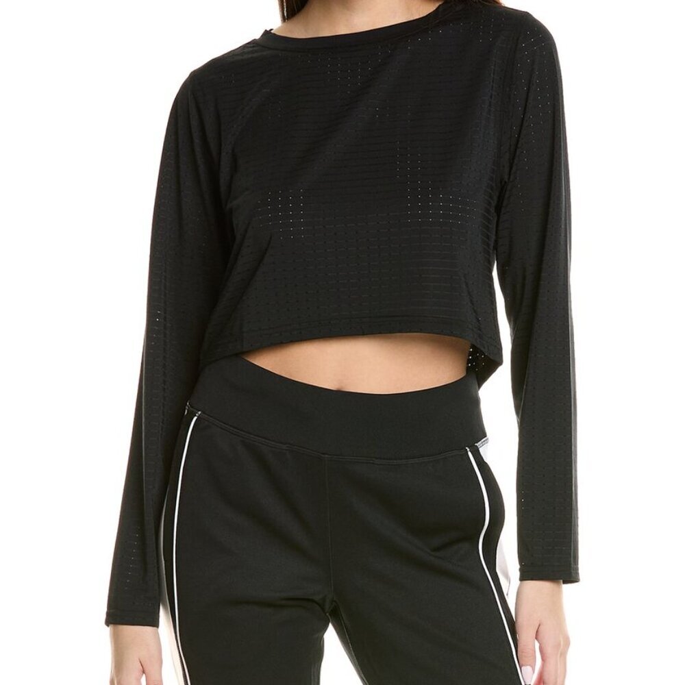 FILA Black Crop Top Fi-lux Gym Yoga Tennis shirt Sz Medium New